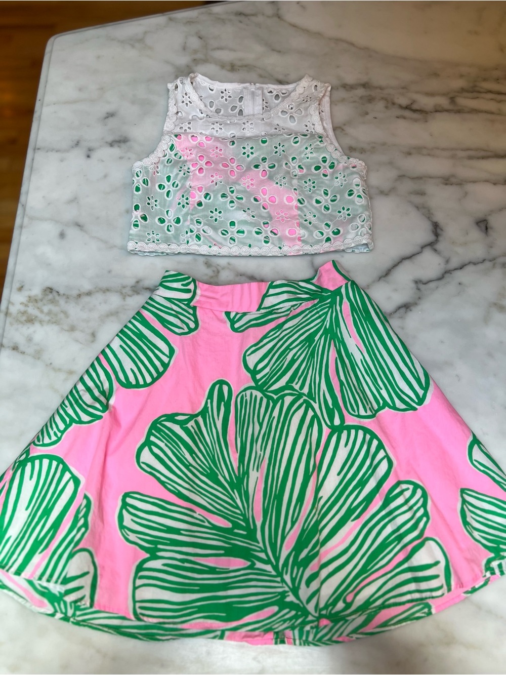 Lilly Pulitzer Pink & Green Palm-Print Girls Skirt